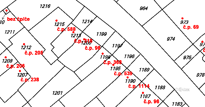 Nivnice 368 na parcele st. 1198 v KÚ Nivnice, Katastrální mapa