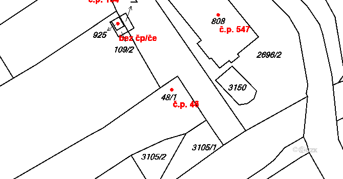 Zlechov 46 na parcele st. 48/1 v KÚ Zlechov, Katastrální mapa