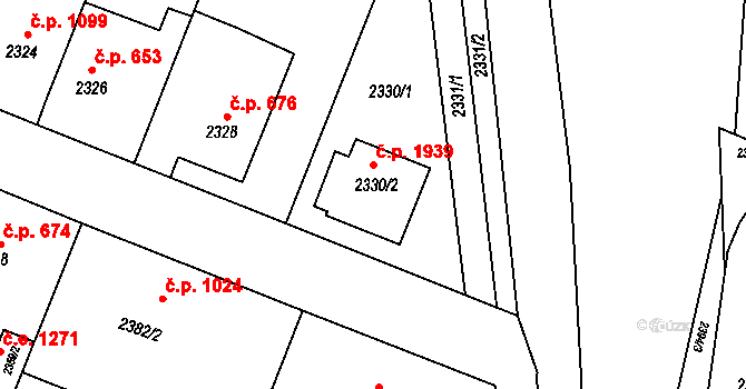 Kuřim 1939 na parcele st. 2330/2 v KÚ Kuřim, Katastrální mapa