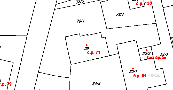 Žumberk 71 na parcele st. 99 v KÚ Žumberk, Katastrální mapa
