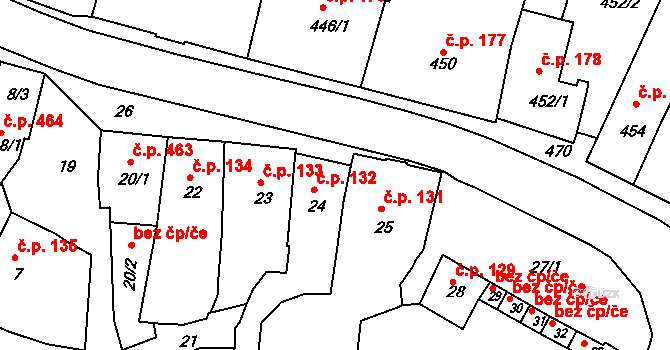 Třešť 132 na parcele st. 24 v KÚ Třešť, Katastrální mapa