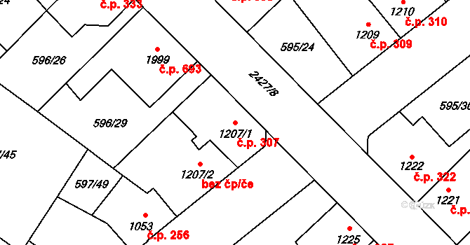 Beroun-Závodí 307, Beroun na parcele st. 1207/1 v KÚ Beroun, Katastrální mapa