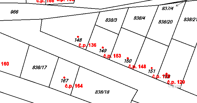 Olovnice 153 na parcele st. 149 v KÚ Olovnice, Katastrální mapa