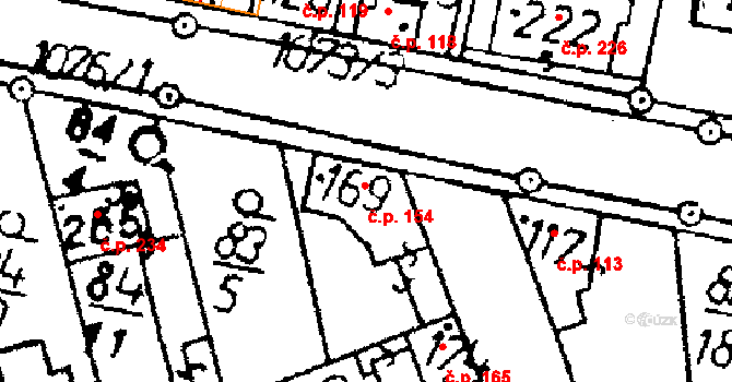 Tři Dvory 154 na parcele st. 169 v KÚ Tři Dvory, Katastrální mapa