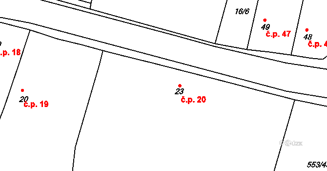 Korycany 20, Neratovice na parcele st. 23 v KÚ Korycany, Katastrální mapa