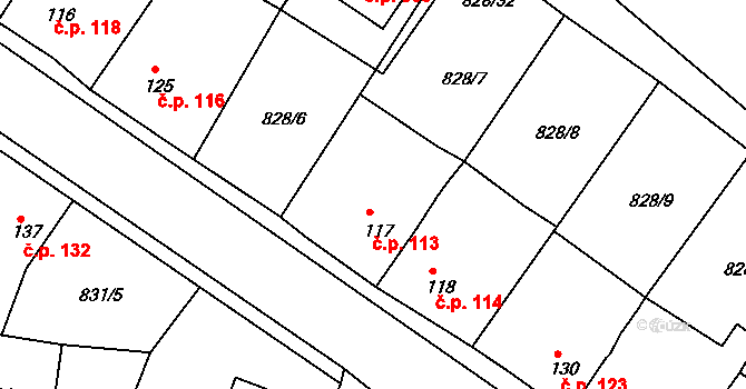 Kyšice 113 na parcele st. 117 v KÚ Kyšice u Plzně, Katastrální mapa
