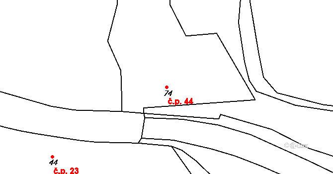 Olešná 44, Němčovice na parcele st. 74 v KÚ Olešná u Radnic, Katastrální mapa