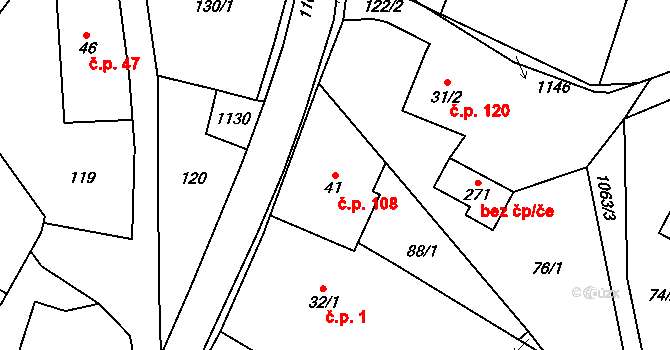 Česká Čermná 108 na parcele st. 41 v KÚ Česká Čermná, Katastrální mapa