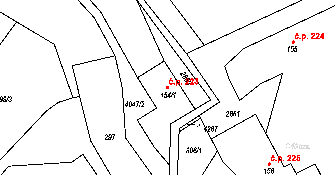 Šonov 223 na parcele st. 154/1 v KÚ Šonov u Broumova, Katastrální mapa