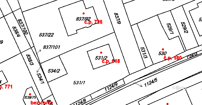 Lázně Bohdaneč 618 na parcele st. 531/2 v KÚ Lázně Bohdaneč, Katastrální mapa