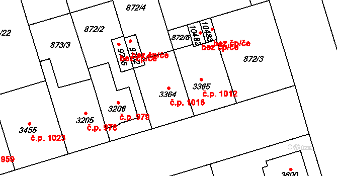 Bílé Předměstí 1016, Pardubice na parcele st. 3364 v KÚ Pardubice, Katastrální mapa