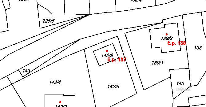 Borotice 137 na parcele st. 142/6 v KÚ Borotice nad Jevišovkou, Katastrální mapa