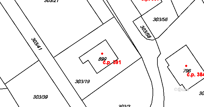 Vlachovo Březí 391 na parcele st. 899 v KÚ Vlachovo Březí, Katastrální mapa
