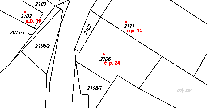 Gabrielka 24, Kamenice nad Lipou na parcele st. 2106 v KÚ Kamenice nad Lipou, Katastrální mapa