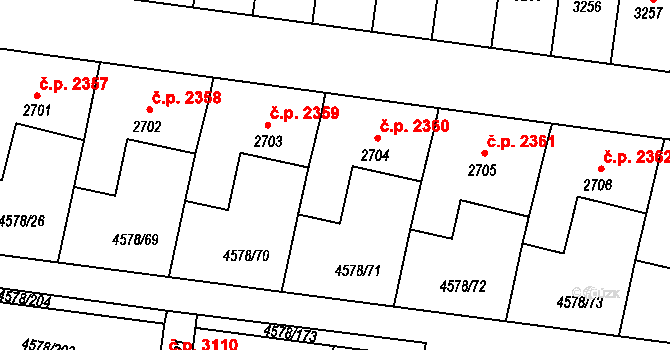 Žatec 2360 na parcele st. 2704 v KÚ Žatec, Katastrální mapa