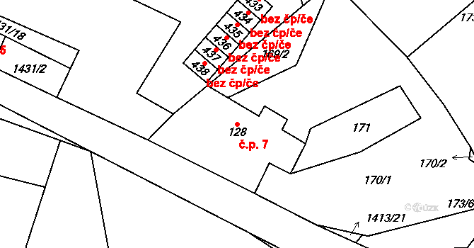 Česká Bělá 7 na parcele st. 128 v KÚ Česká Bělá, Katastrální mapa