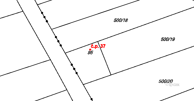 Klouzovy 37, Chotěboř na parcele st. 95 v KÚ Klouzovy u Chotěboře, Katastrální mapa