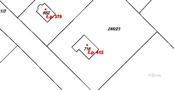 Milíkov 412 na parcele st. 716 v KÚ Milíkov u Jablunkova, Katastrální mapa