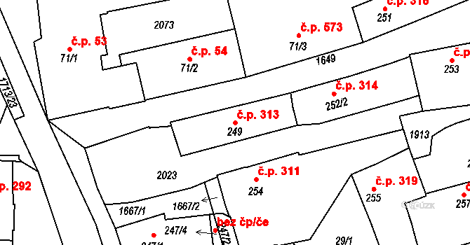 Přibyslav 313 na parcele st. 249 v KÚ Přibyslav, Katastrální mapa