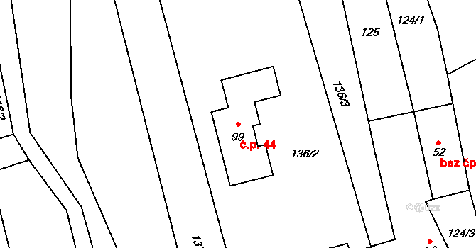 Chrášťovice 44, Mladotice na parcele st. 99 v KÚ Chrášťovice u Mladotic, Katastrální mapa