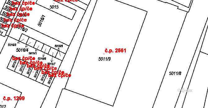 Žďár nad Sázavou 1 2561, Žďár nad Sázavou na parcele st. 5011/9 v KÚ Město Žďár, Katastrální mapa
