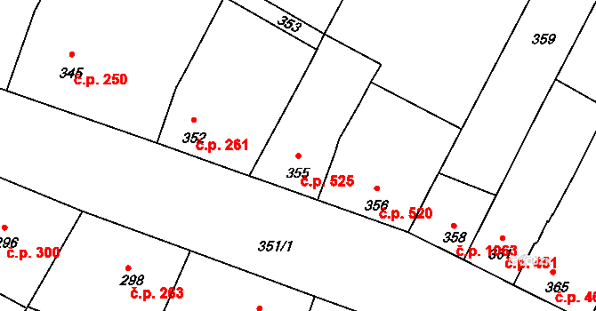 Valtice 525 na parcele st. 355 v KÚ Valtice, Katastrální mapa