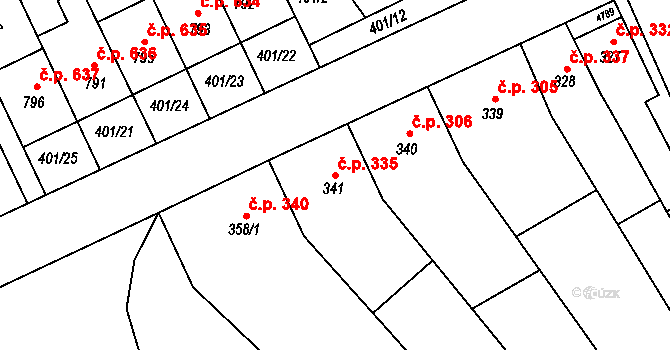Vranovice 335 na parcele st. 341 v KÚ Vranovice nad Svratkou, Katastrální mapa