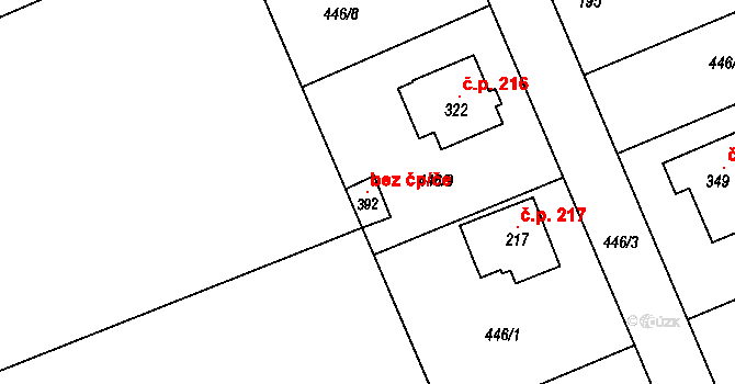 Vraňany 101484011 na parcele st. 392 v KÚ Vraňany, Katastrální mapa