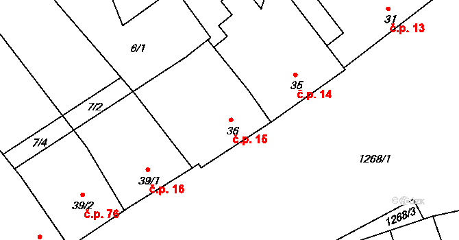 Cvrčovice 15, Zdounky na parcele st. 36 v KÚ Cvrčovice u Zdounek, Katastrální mapa