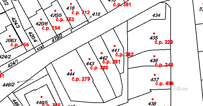 Morkovice 281, Morkovice-Slížany na parcele st. 442 v KÚ Morkovice, Katastrální mapa