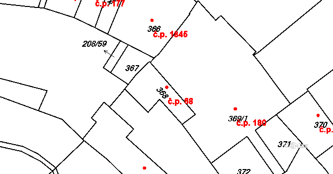 Holešov 68 na parcele st. 368 v KÚ Holešov, Katastrální mapa