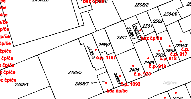 Holešov 1167 na parcele st. 2495/4 v KÚ Holešov, Katastrální mapa