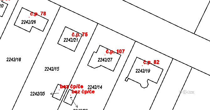 Katov 107 na parcele st. 2242/27 v KÚ Katov, Katastrální mapa