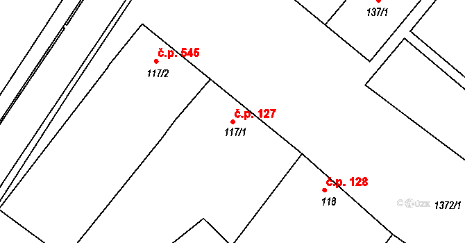 Smržice 127 na parcele st. 117/1 v KÚ Smržice, Katastrální mapa