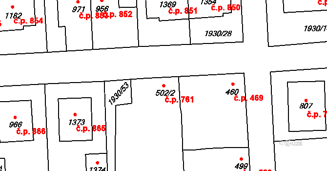 Hrušovany nad Jevišovkou 761 na parcele st. 502/2 v KÚ Hrušovany nad Jevišovkou, Katastrální mapa