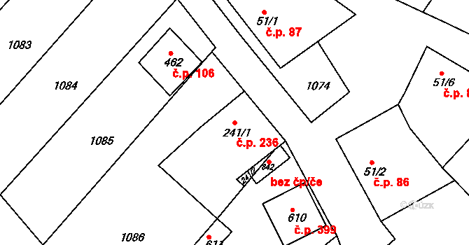 Jevišovice 236 na parcele st. 241/1 v KÚ Jevišovice, Katastrální mapa