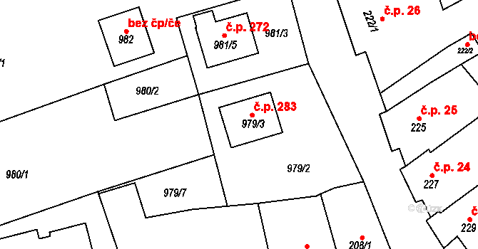 Suchohrdly 283 na parcele st. 979/3 v KÚ Suchohrdly u Znojma, Katastrální mapa