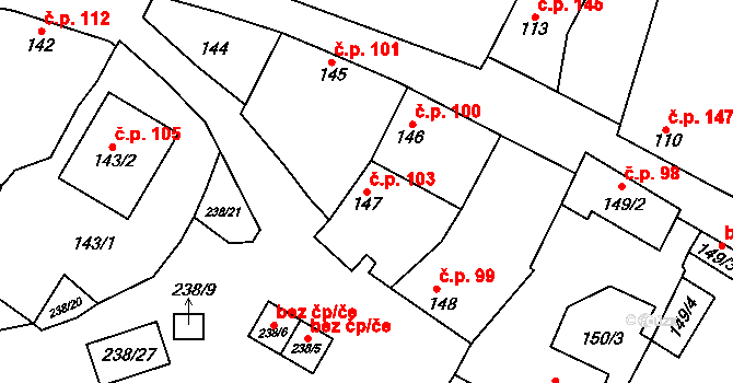 Tasovice 103 na parcele st. 147 v KÚ Tasovice nad Dyjí, Katastrální mapa