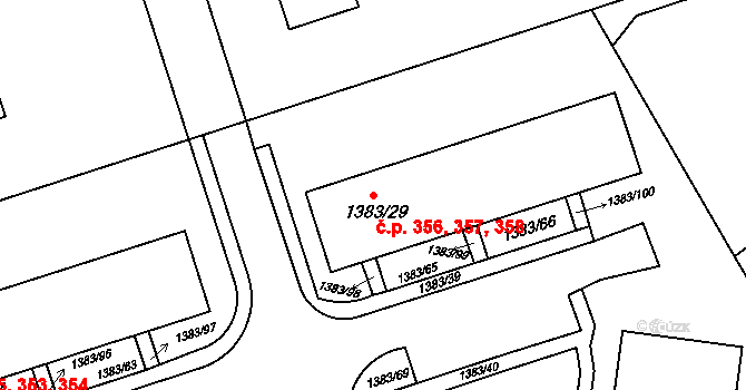 Moravský Krumlov 356,357,358 na parcele st. 1383/29 v KÚ Moravský Krumlov, Katastrální mapa