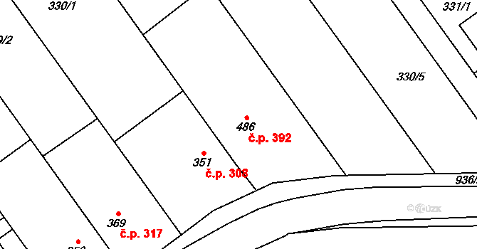 Rokytnice 392 na parcele st. 486 v KÚ Rokytnice u Přerova, Katastrální mapa