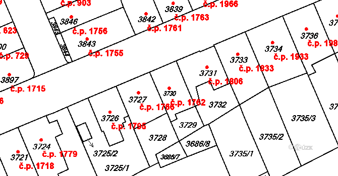 Přerov I-Město 1762, Přerov na parcele st. 3730 v KÚ Přerov, Katastrální mapa