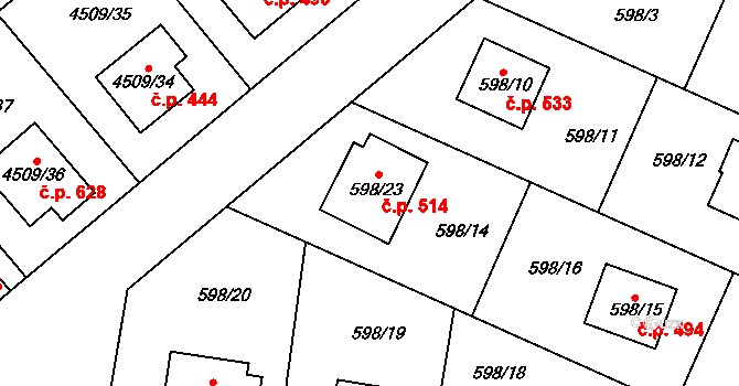Žižkov 514, Kutná Hora na parcele st. 598/23 v KÚ Kutná Hora, Katastrální mapa