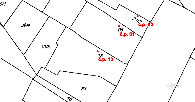 Chvalovice 13, Kovanice na parcele st. 18 v KÚ Chvalovice u Nymburka, Katastrální mapa