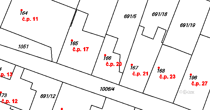 Oškobrh 20, Opolany na parcele st. 166 v KÚ Oškobrh, Katastrální mapa