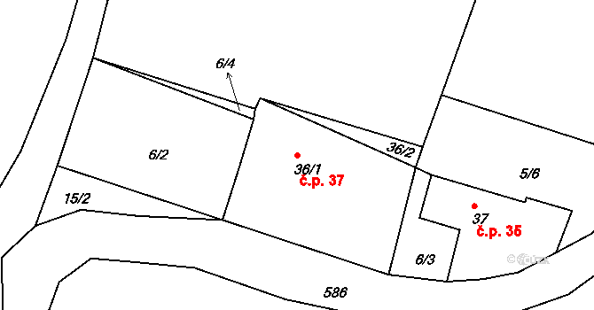 Lipná 37, Hazlov na parcele st. 36/1 v KÚ Lipná u Hazlova, Katastrální mapa