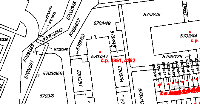 Jihlava 4351,4352 na parcele st. 5703/47 v KÚ Jihlava, Katastrální mapa