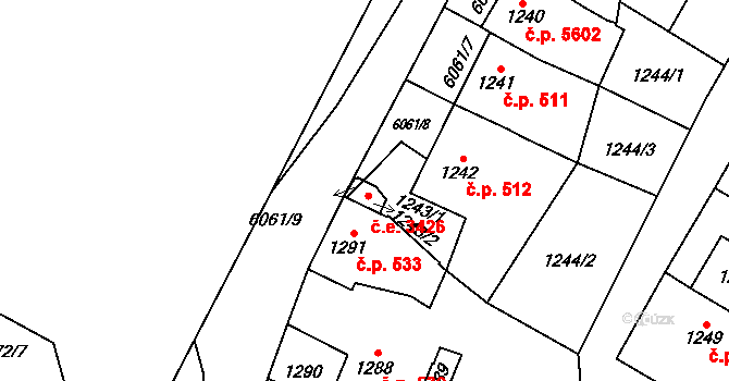 Jihlava 3426 na parcele st. 1243/2 v KÚ Jihlava, Katastrální mapa