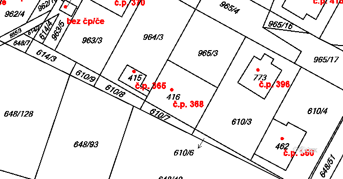 Lázně Toušeň 368 na parcele st. 416 v KÚ Lázně Toušeň, Katastrální mapa