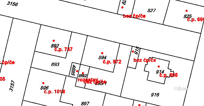 Čelákovice 972 na parcele st. 894 v KÚ Čelákovice, Katastrální mapa
