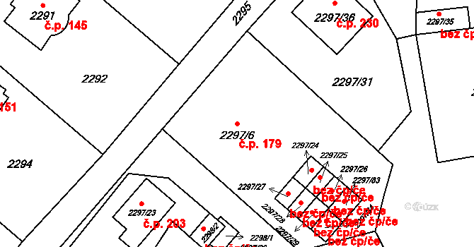 Staré Splavy 179, Doksy na parcele st. 2297/6 v KÚ Doksy u Máchova jezera, Katastrální mapa
